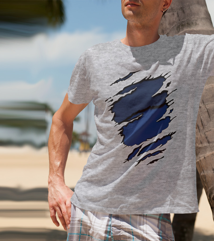 Cow Cub Tiger Stripes Blue Torn Look T-Shirt