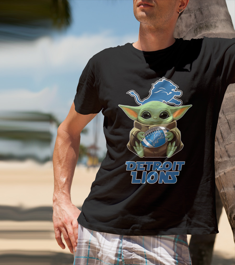 Detroit Lions Baby Yoda Football Fanart T-Shirt