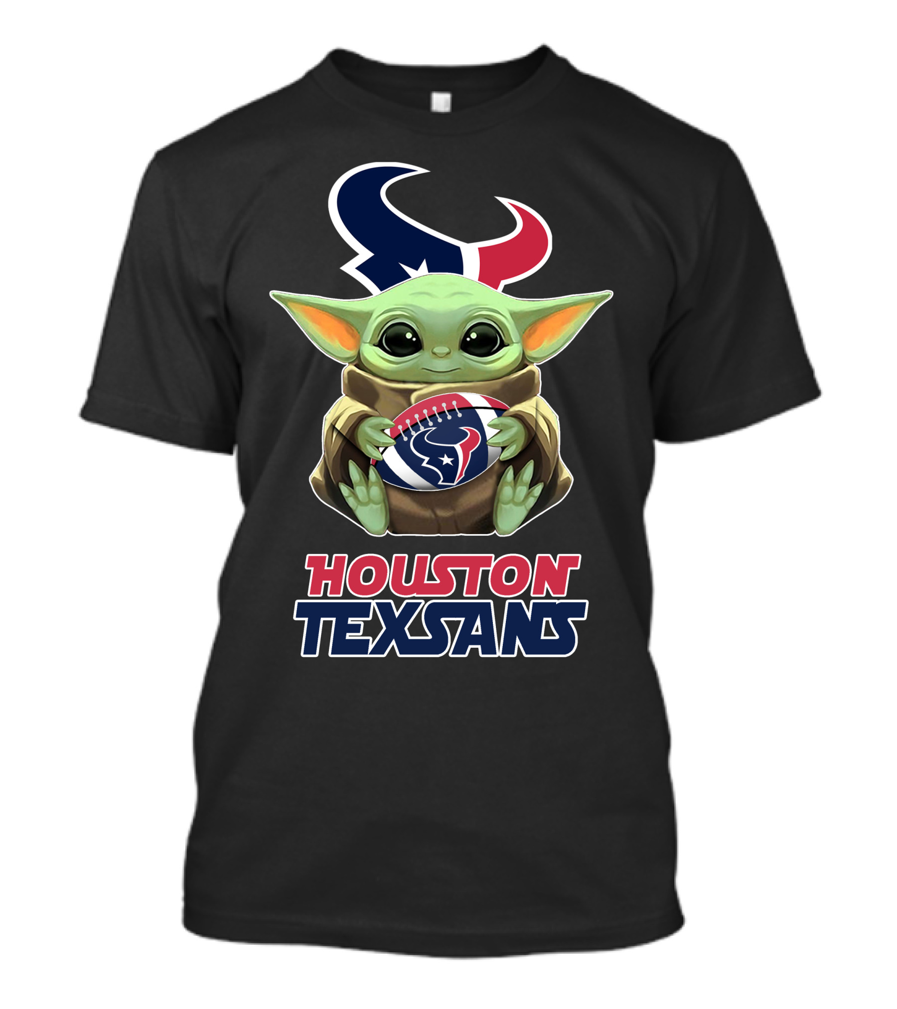 Houston Texans Baby Yoda Holding Football T-Shirt