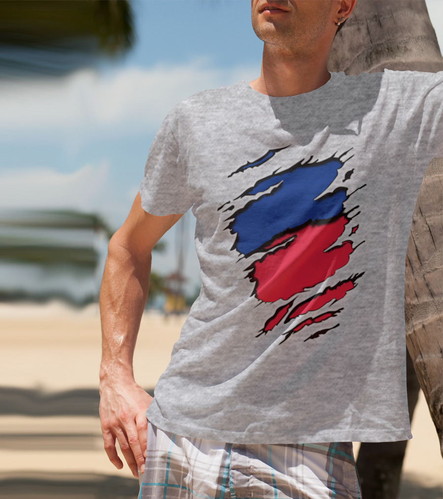 Chie Roy Blue And Red Torn Claw Scratches T-Shirt