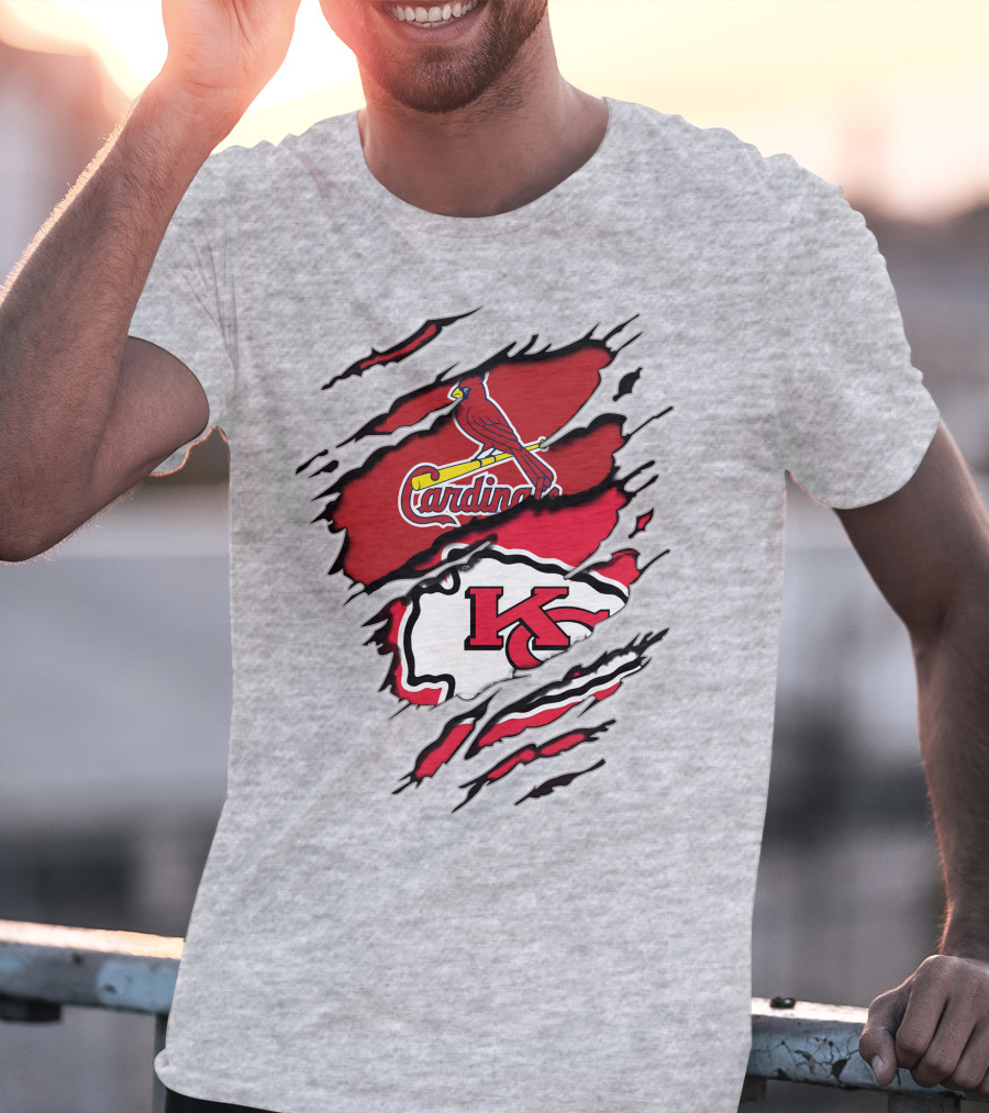 Cardinals And Chiefs Logo Rip T-Shirt