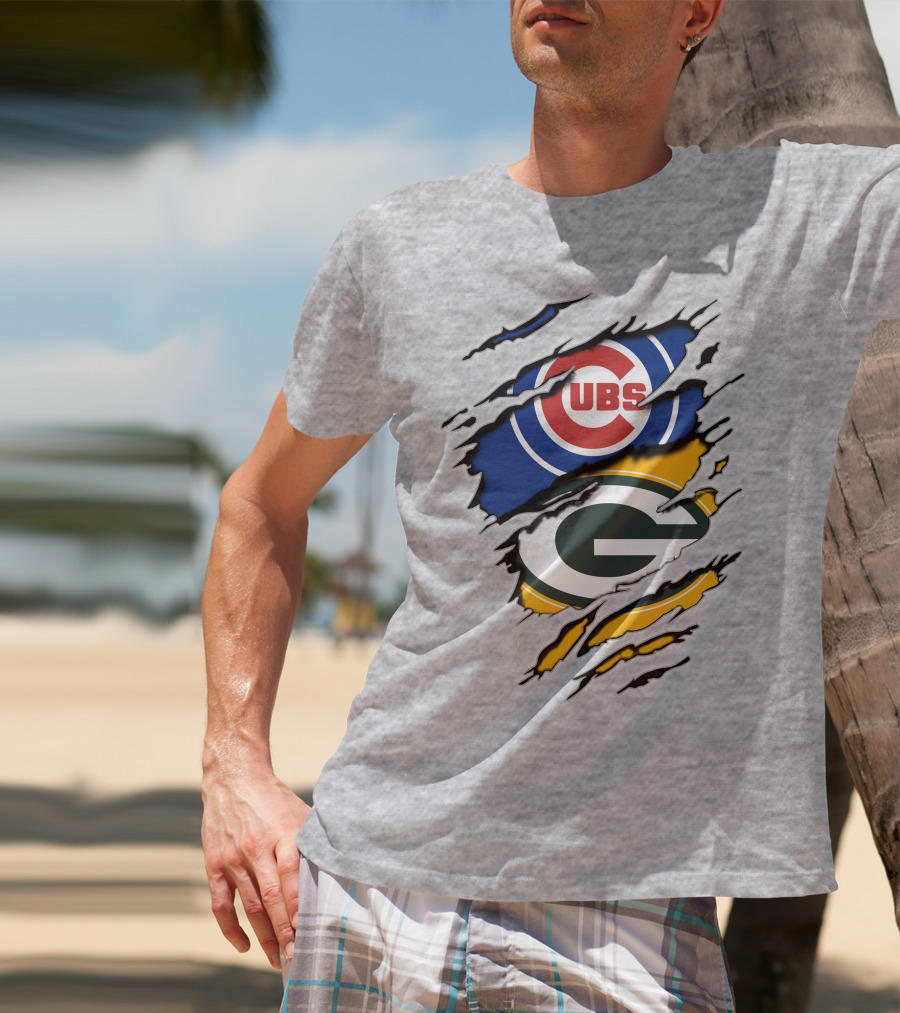 Cubs Packers Logos Ripthrough T-Shirt