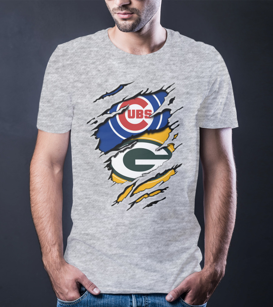 Cubs Packers Logos Ripthrough T-Shirt