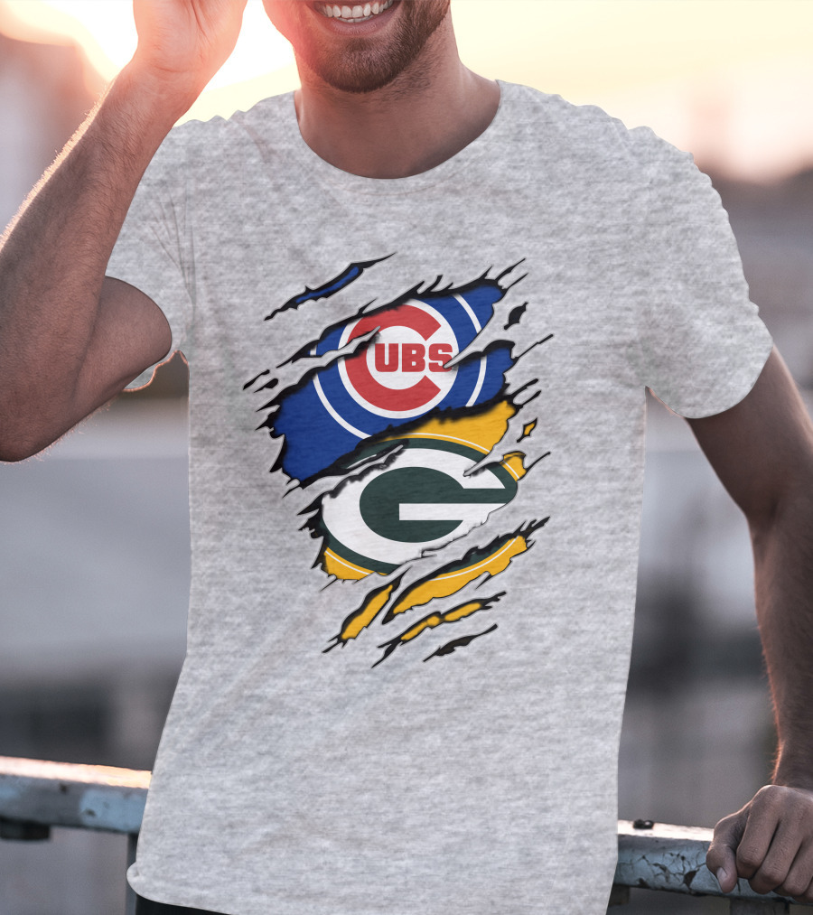 Cubs Packers Logos Ripthrough T-Shirt