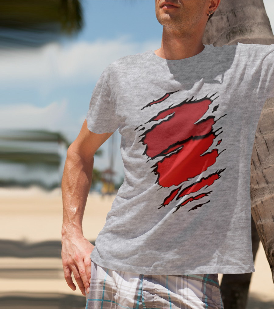 Chie-Car Red Ripped Claw Marks T-Shirt