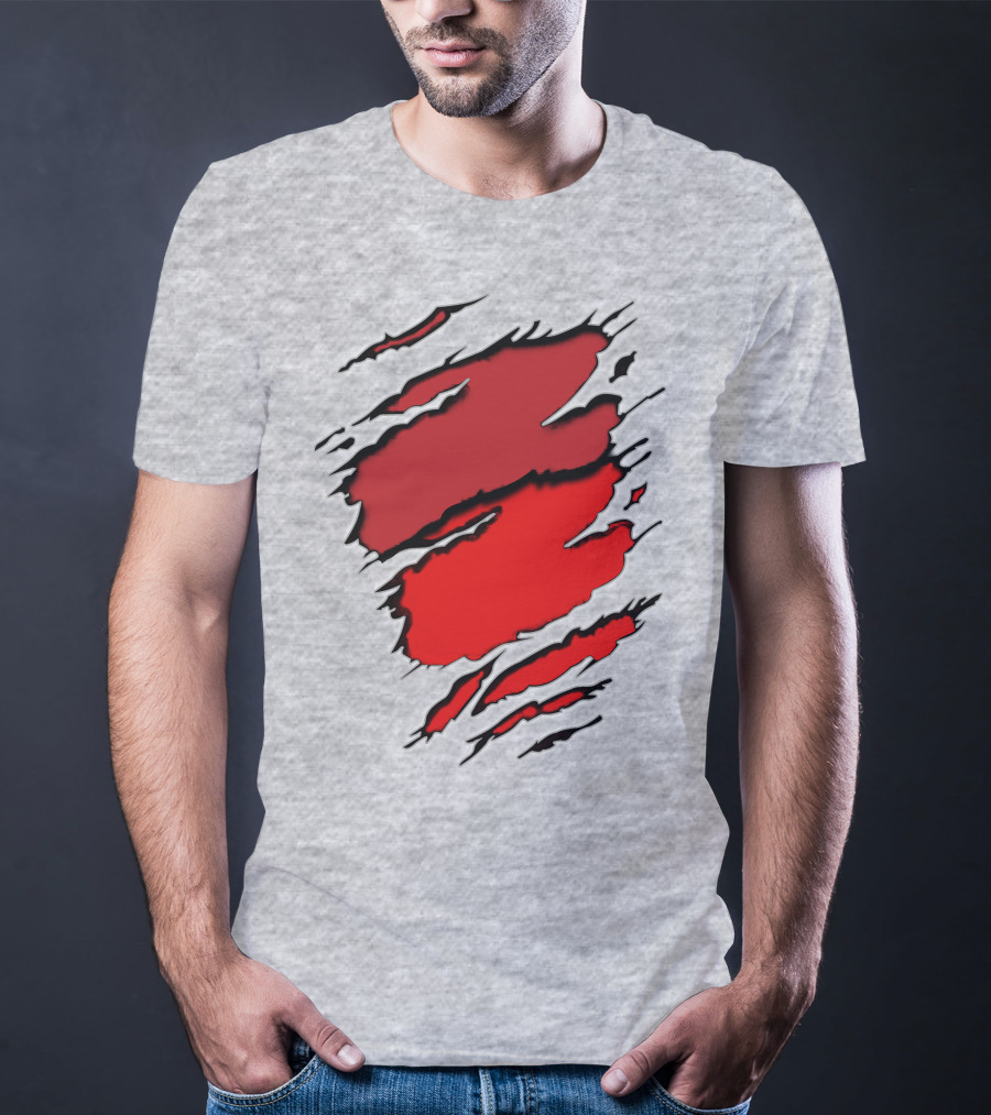 Chie-Car Red Ripped Claw Marks T-Shirt