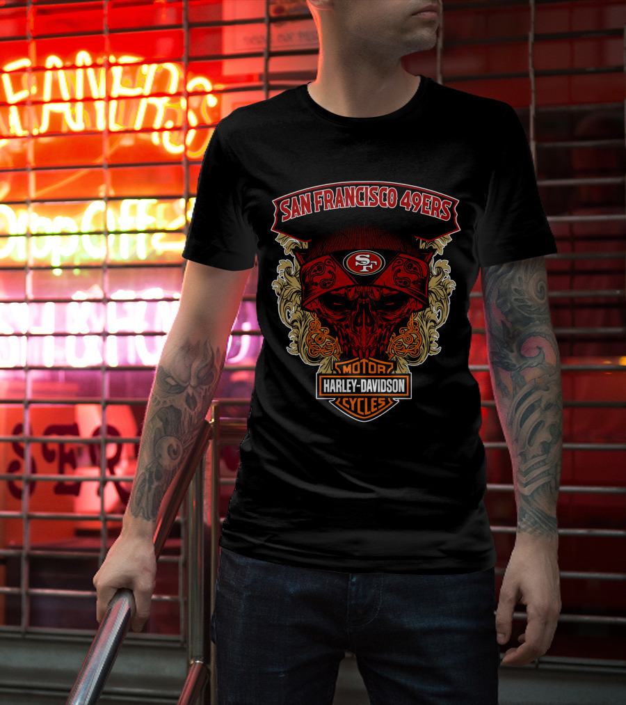 San Francisco 49ers Harley Davidson Motorcycles Skull T-Shirt