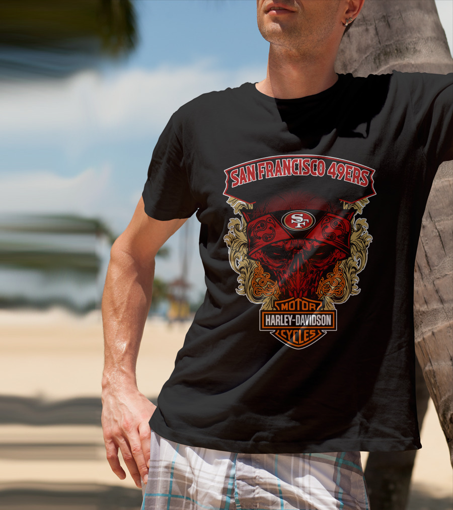 San Francisco 49ers Harley Davidson Motorcycles Skull T-Shirt
