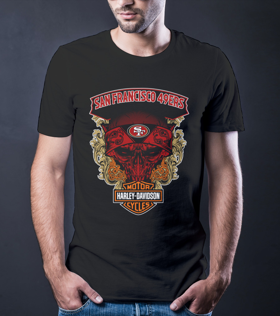San Francisco 49ers Harley Davidson Motorcycles Skull T-Shirt