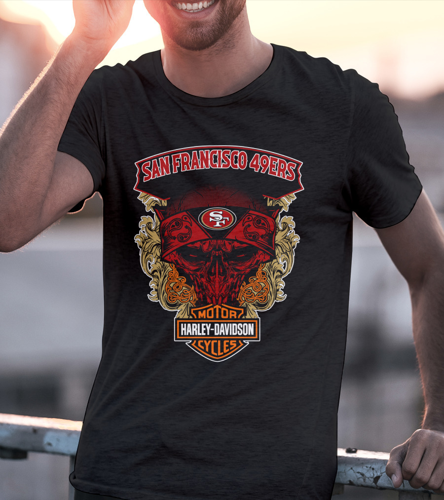 San Francisco 49ers Harley Davidson Motorcycles Skull T-Shirt