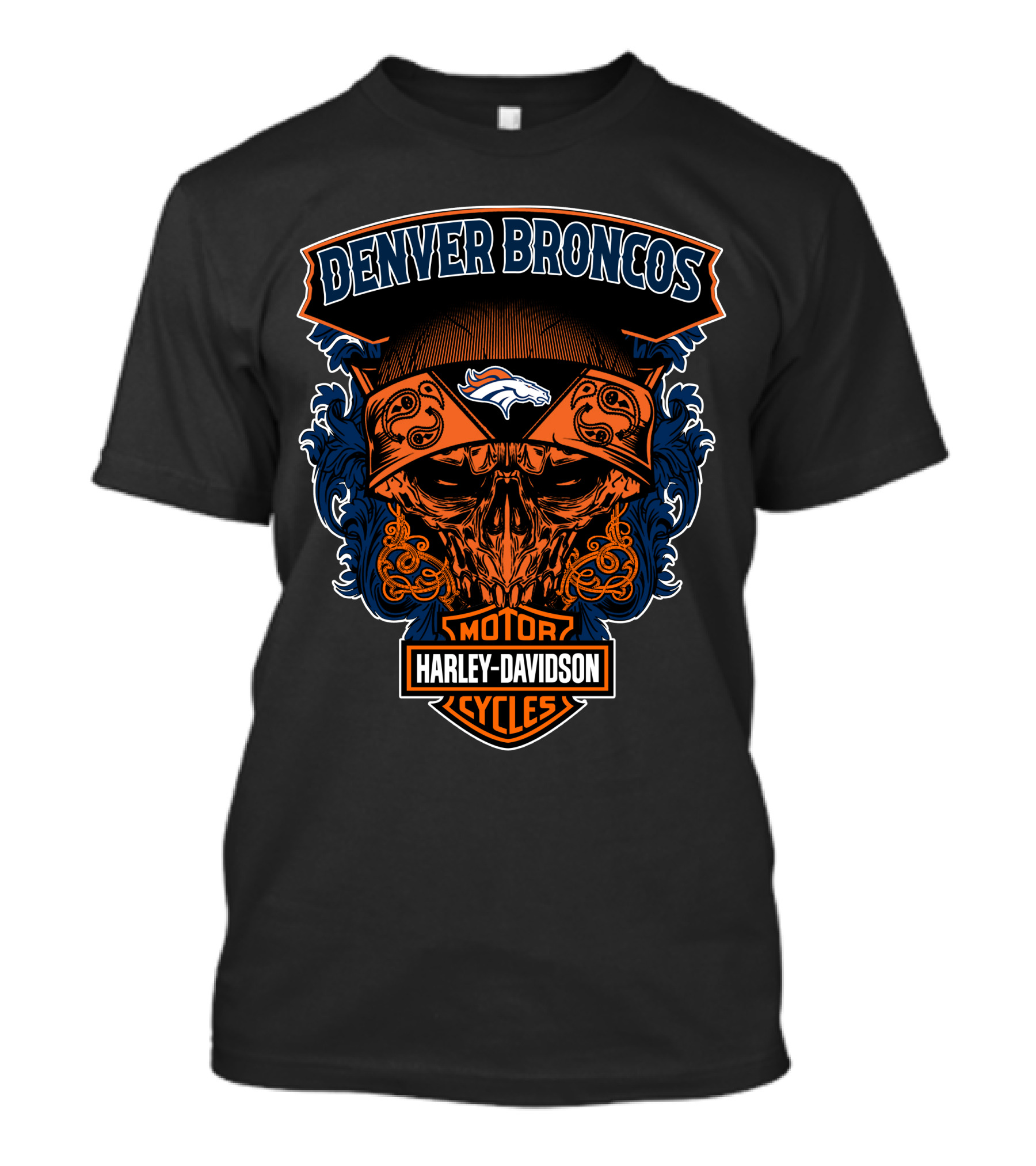 Denver Broncos Harley Davidson Motor Cycles Skull T-Shirt