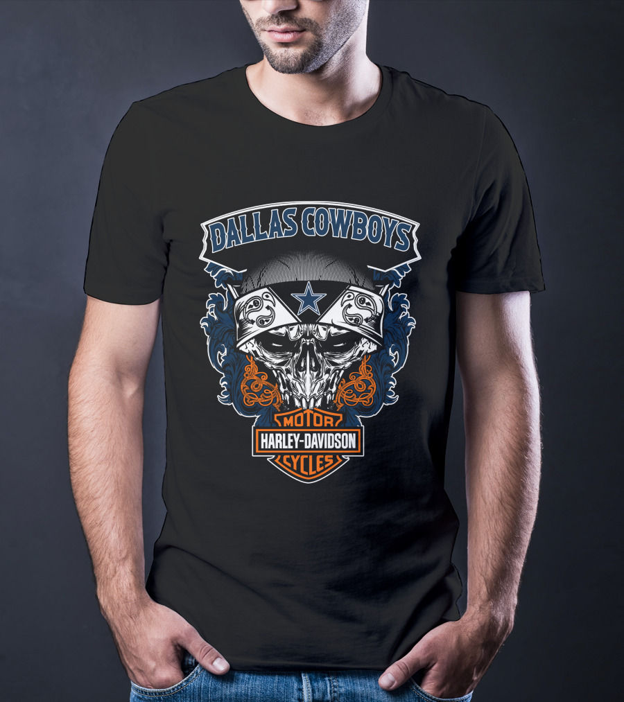 Dallas Cowboys Harley Davidson Motorcycle Skull T-Shirt