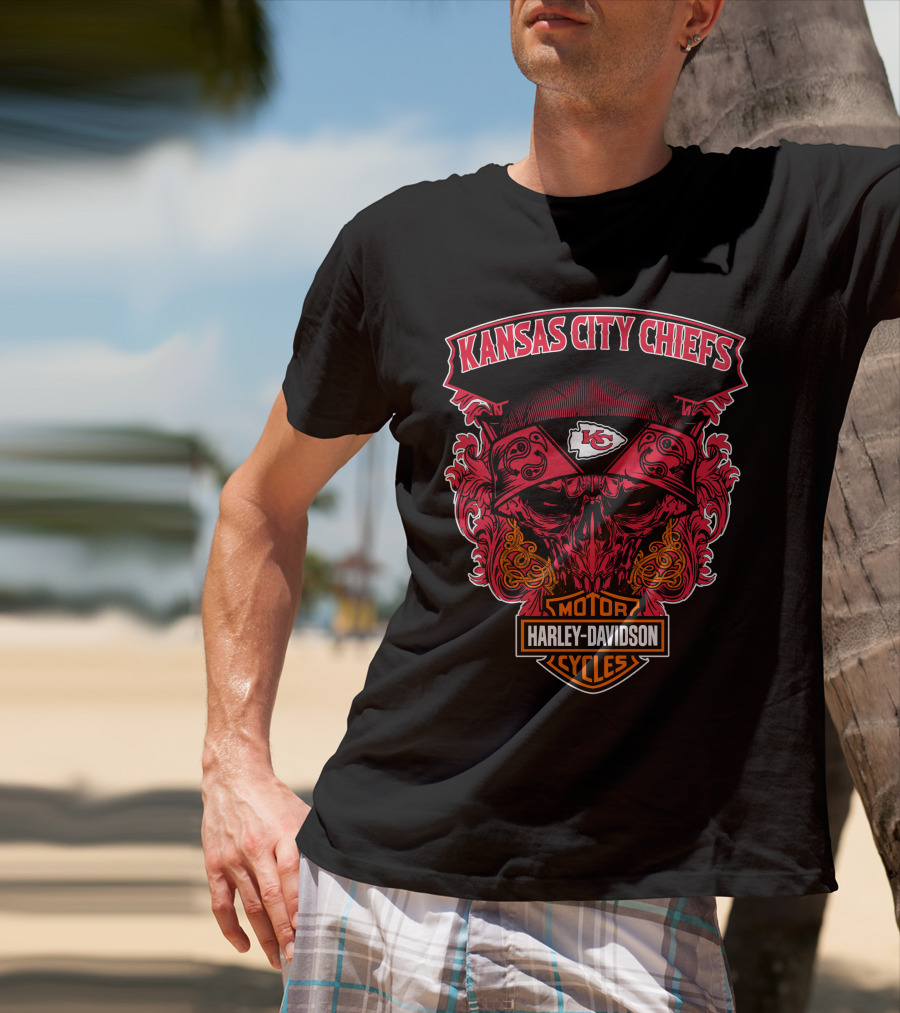 Kansas City Chiefs Harley Davidson Motorcycles Skull T-Shirt