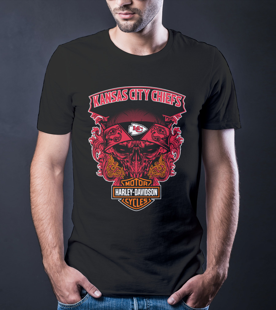 Kansas City Chiefs Harley Davidson Motorcycles Skull T-Shirt
