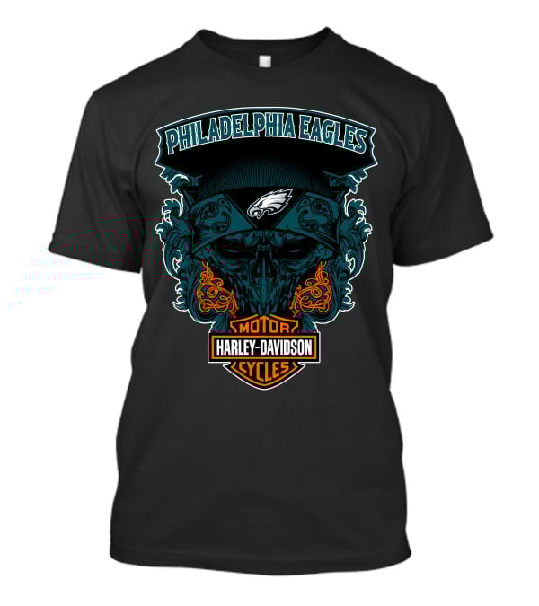 Philadelphia Eagles Harley Davidson Motorcycles Skull T-Shirt