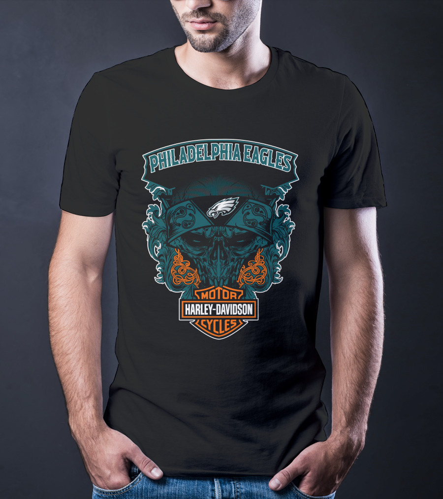 Philadelphia Eagles Harley Davidson Motorcycles Skull T-Shirt