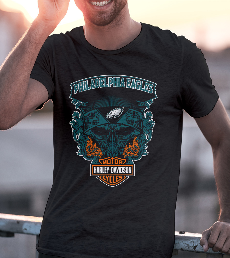 Philadelphia Eagles Harley Davidson Motorcycles Skull T-Shirt