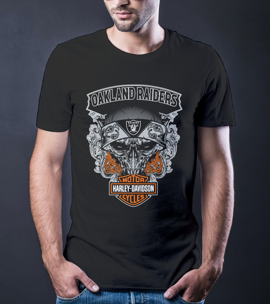 Oakland Raiders Harley Davidson Motorcycles Skull T-Shirt