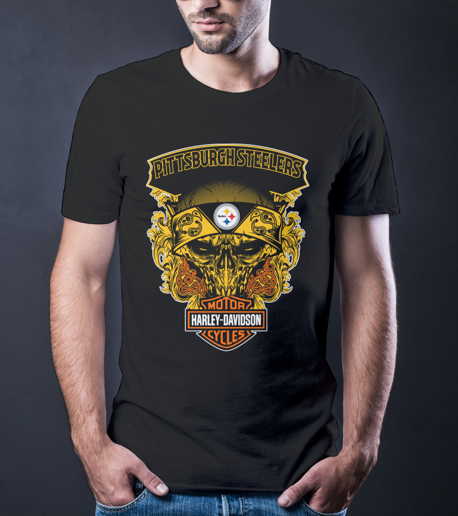 Pittsburgh Steelers Harley Davidson Motorcycles Skull T-Shirt