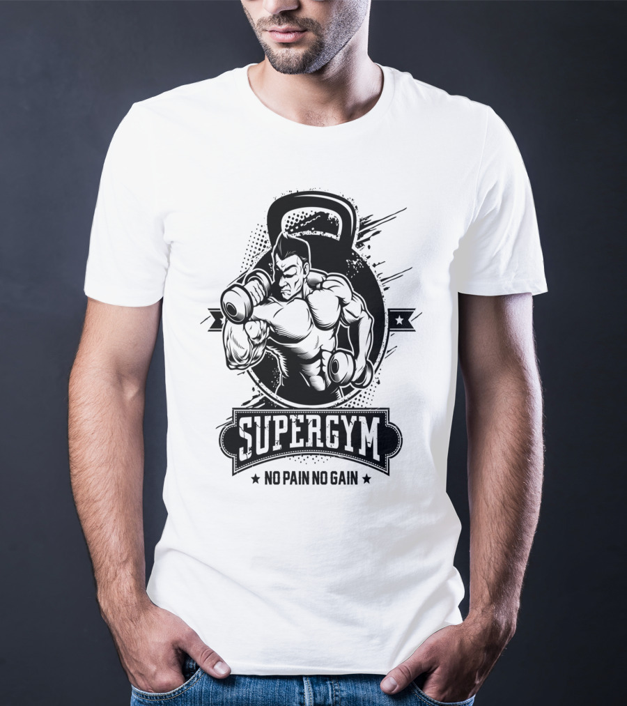 Supergym No Pain No Gain Bodybuilder Kettlebell Workout T-Shirt