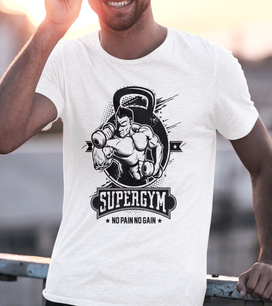 Supergym No Pain No Gain Bodybuilder Kettlebell Workout T-Shirt