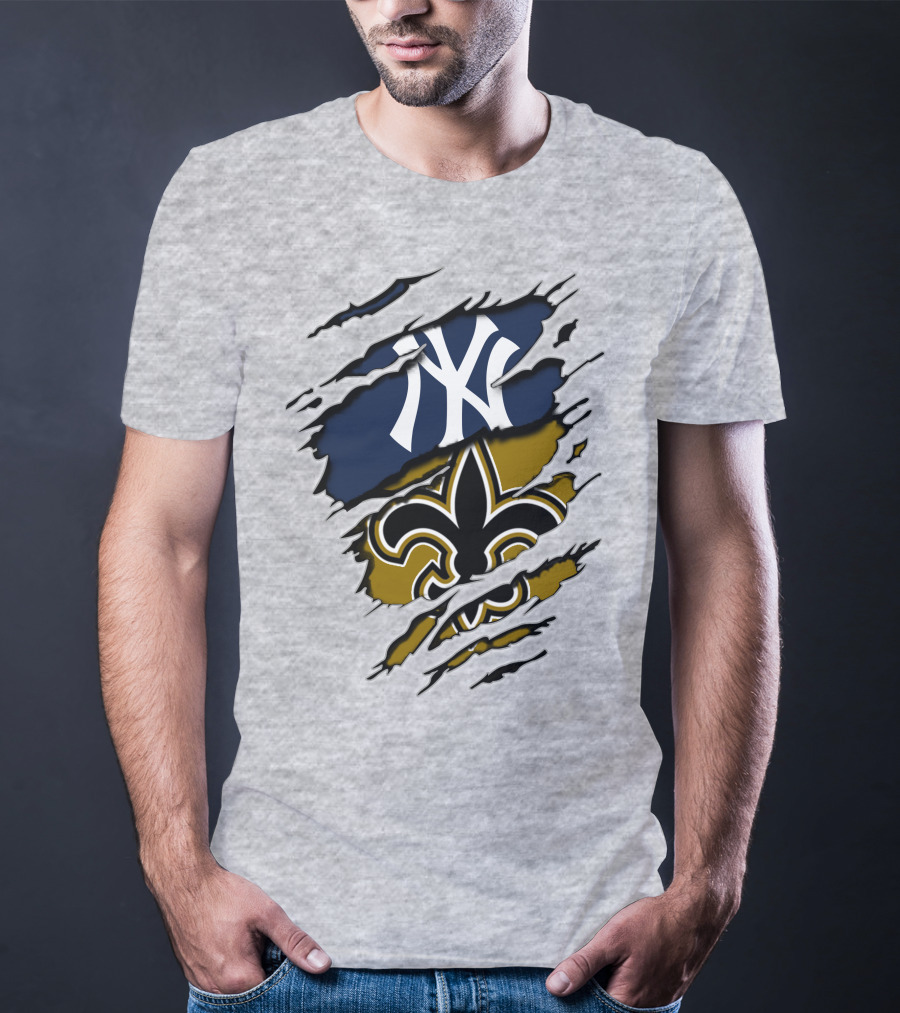 Yankees Saints Fleur-de-Lis Ripped T-Shirt