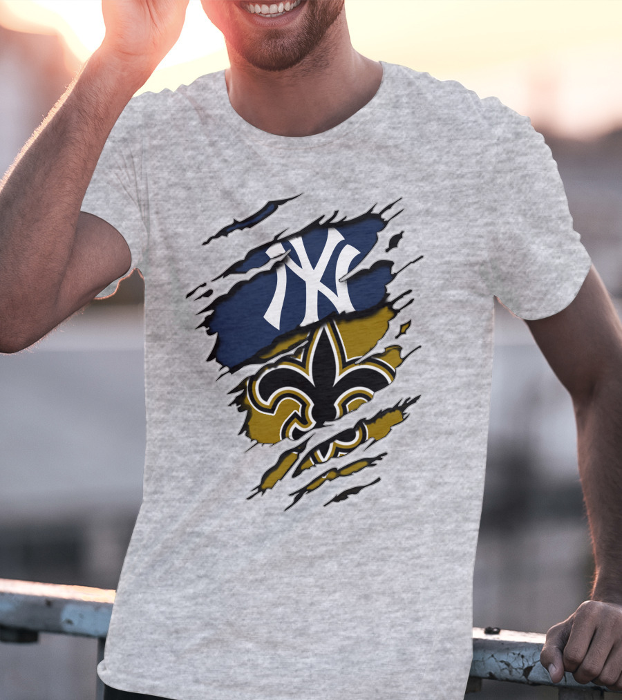 Yankees Saints Fleur-de-Lis Ripped T-Shirt