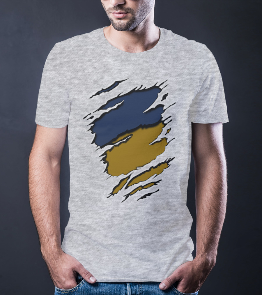 Sain-Yan Blue And Gold Torn Claw Marks T-Shirt
