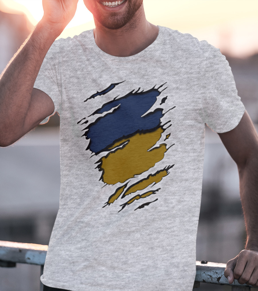 Sain-Yan Blue And Gold Torn Claw Marks T-Shirt