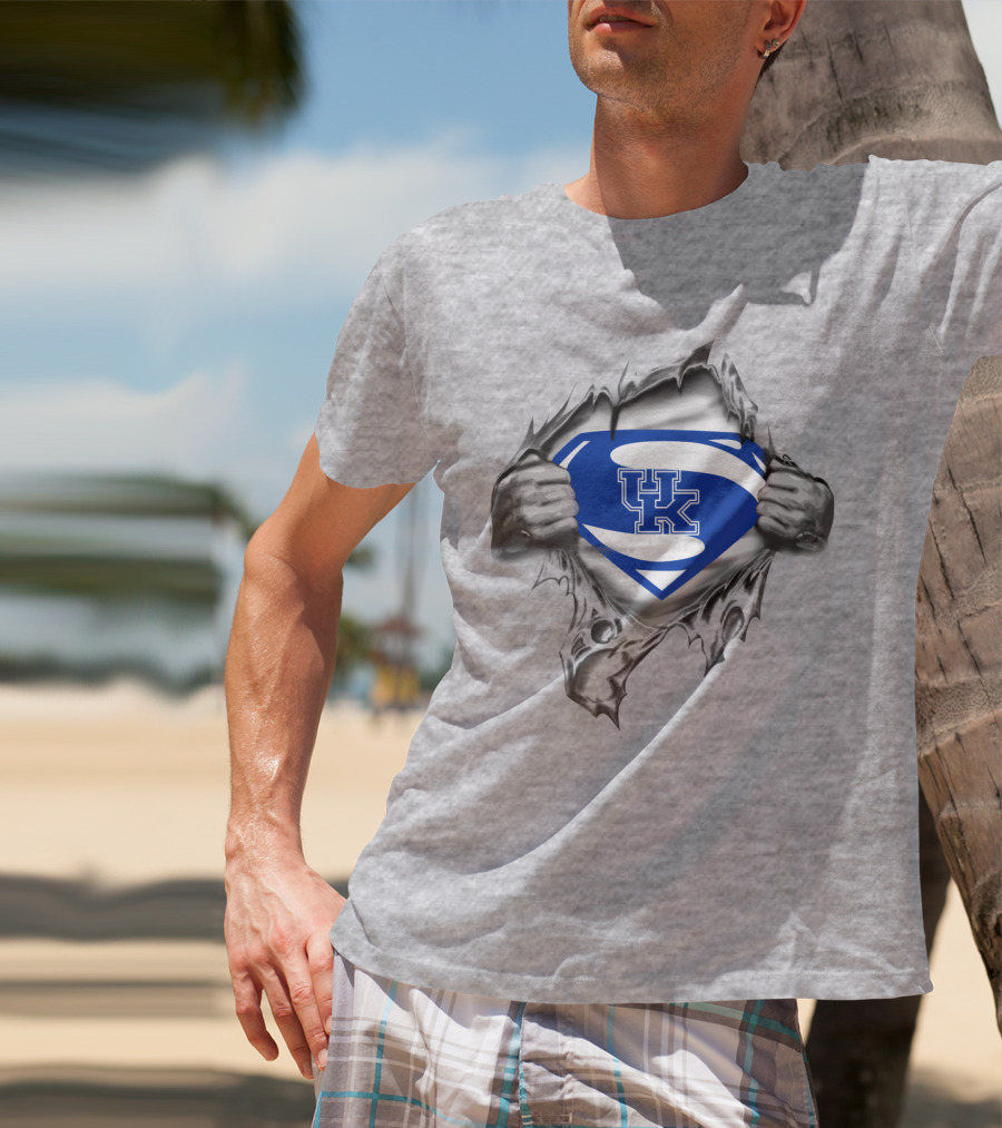 Kentucky Wildcats Superman Logo Style Burst Through Torn T-Shirt