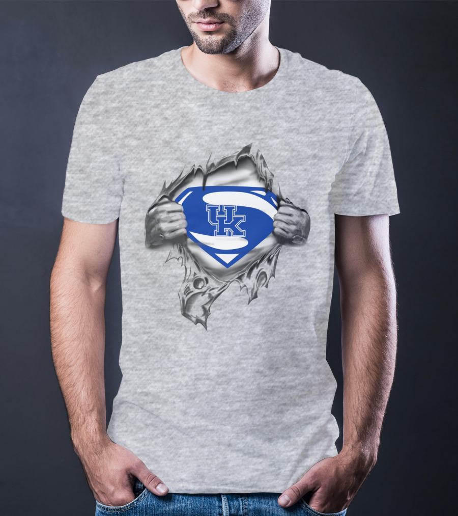 Kentucky Wildcats Superman Logo Style Burst Through Torn T-Shirt
