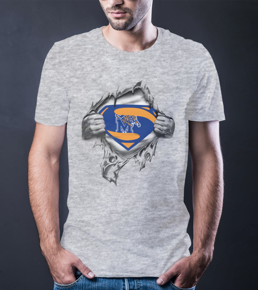 Memphis Tigers Superhero Shield M Logo Torn Reveal T-Shirt