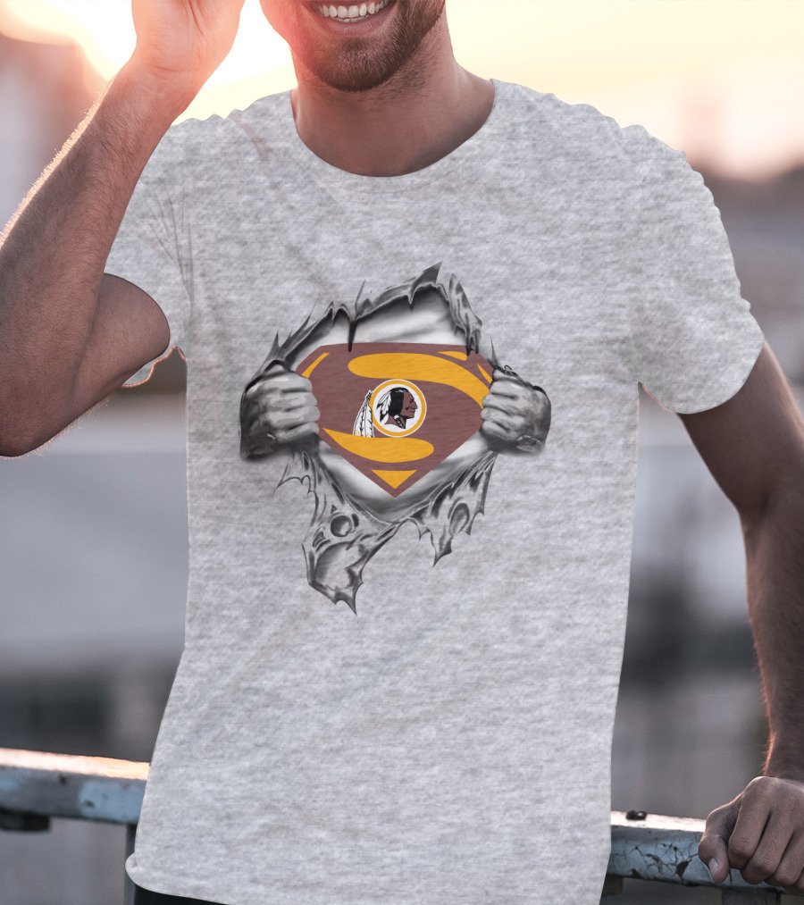 Superman Redskins Logo Emblem Ripped Chest T-Shirt