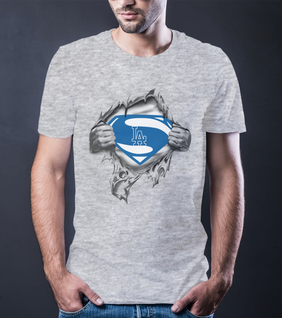 LA Dodgers Superman Logo Blue Shield T-Shirt
