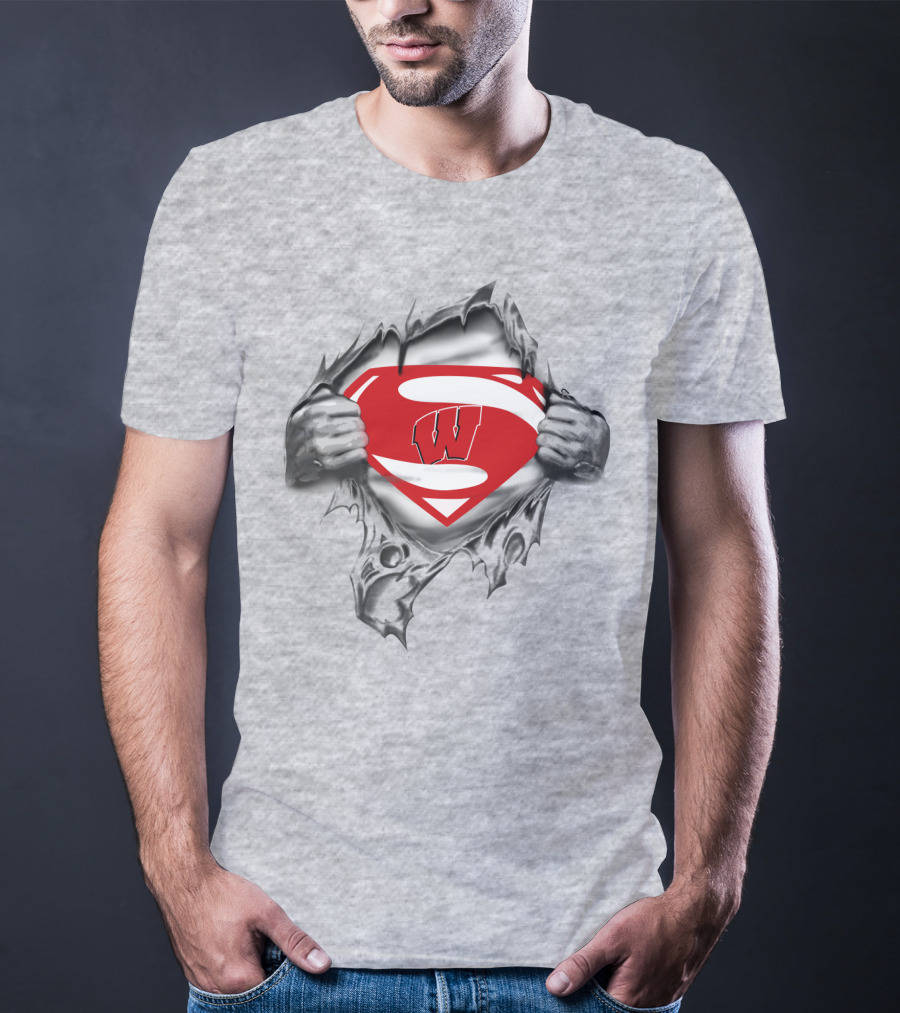 Wisconsin Badgers Superman Logo Hidden Emblem T-Shirt