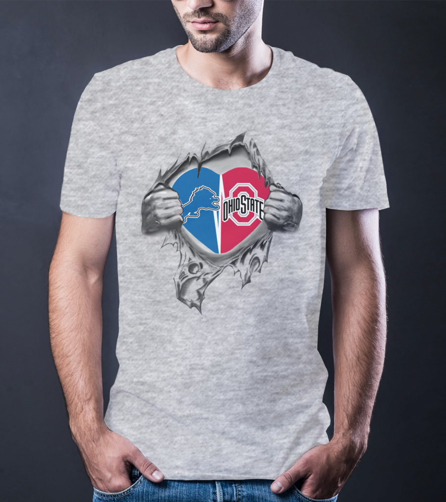 Detroit Lions Ohio State Buckeyes Heart Torn Gray T-Shirt