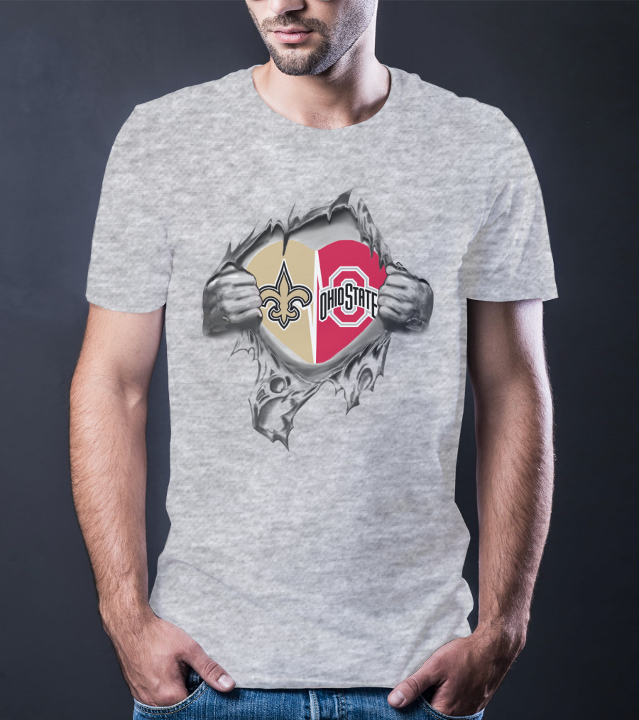Saints Ohio State Heart Torn Fan Passion For Football And College Sports T-Shirt
