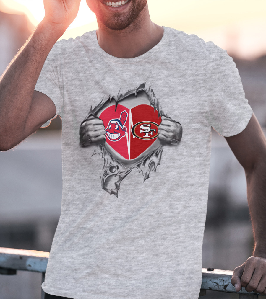 49Ers Cleveland Indians Heart Torn T-Shirt