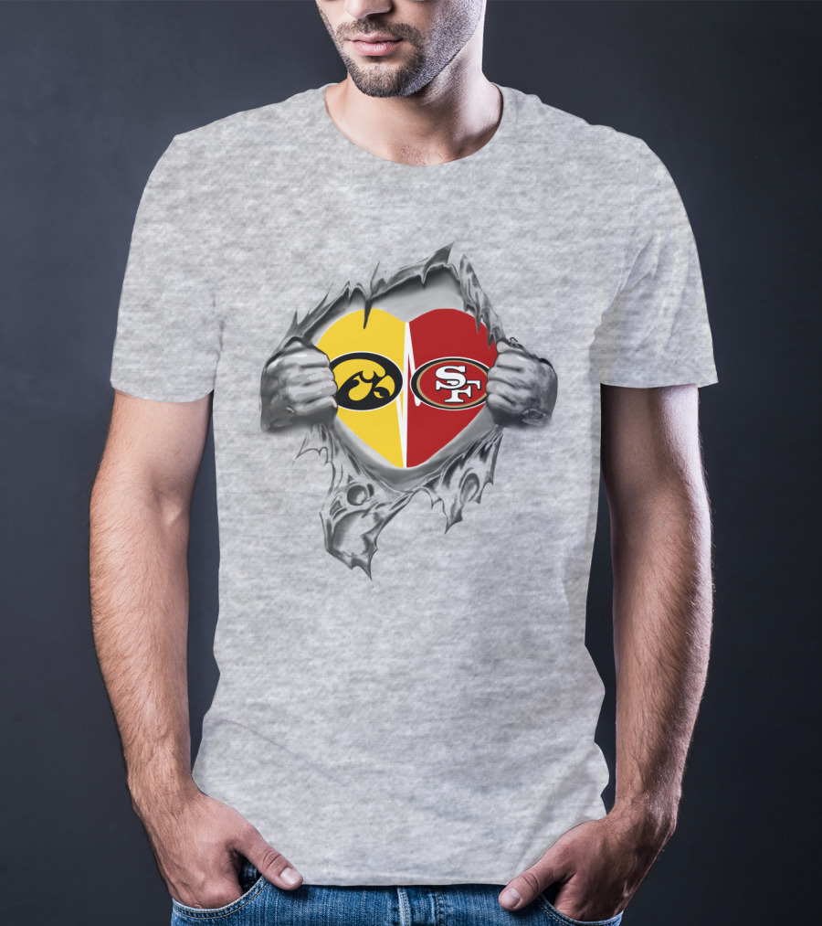 San Francisco 49ers Iowa Hawkeyes Heart Tear Mascot T-Shirt