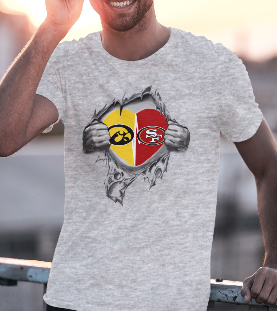 San Francisco 49ers Iowa Hawkeyes Heart Tear Mascot T-Shirt