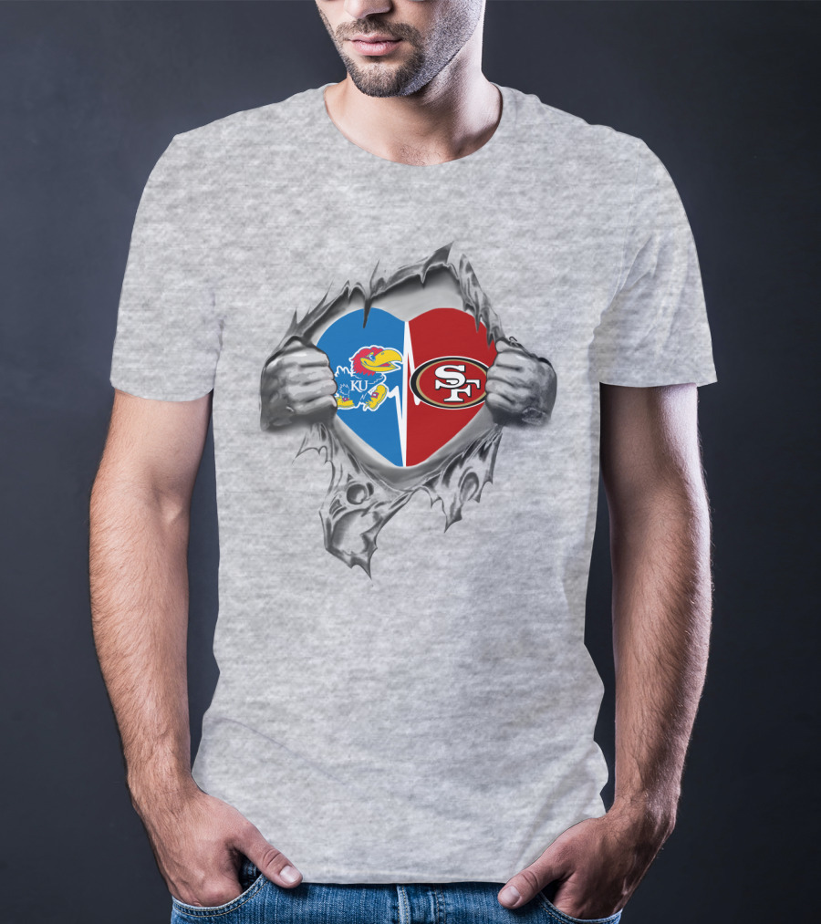 KU Jayhawks San Francisco 49ers Heart Logo Fan T-Shirt