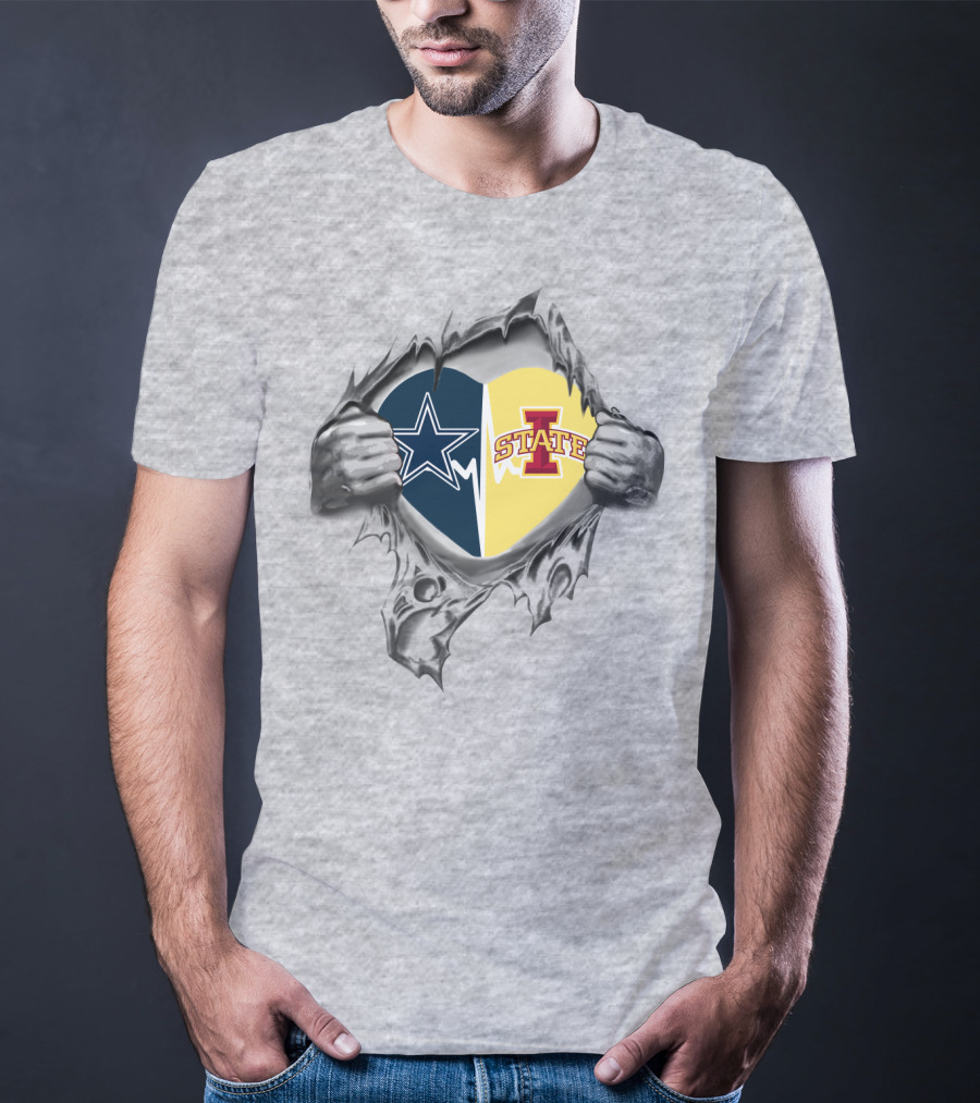 Dallas Cowboys And Iowa State Cyclones Split Heart T-Shirt