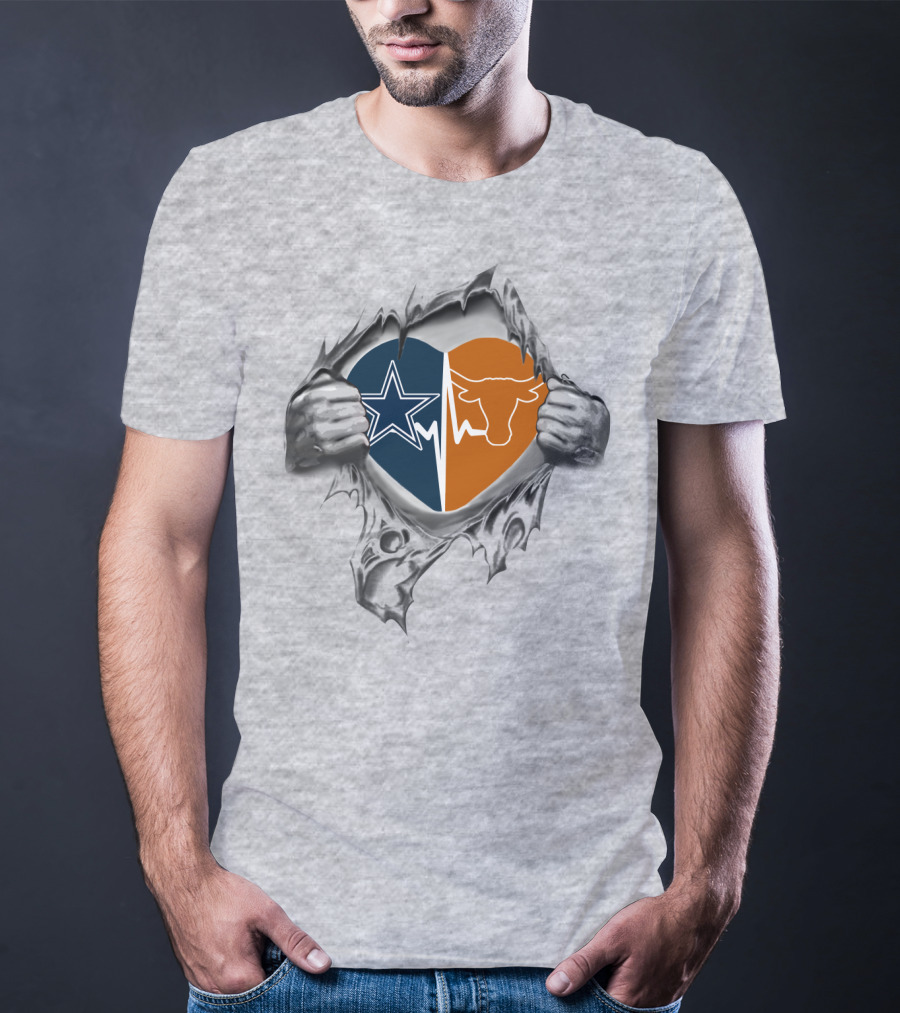 Cowboys Longhorn Star Heart Torn T-Shirt