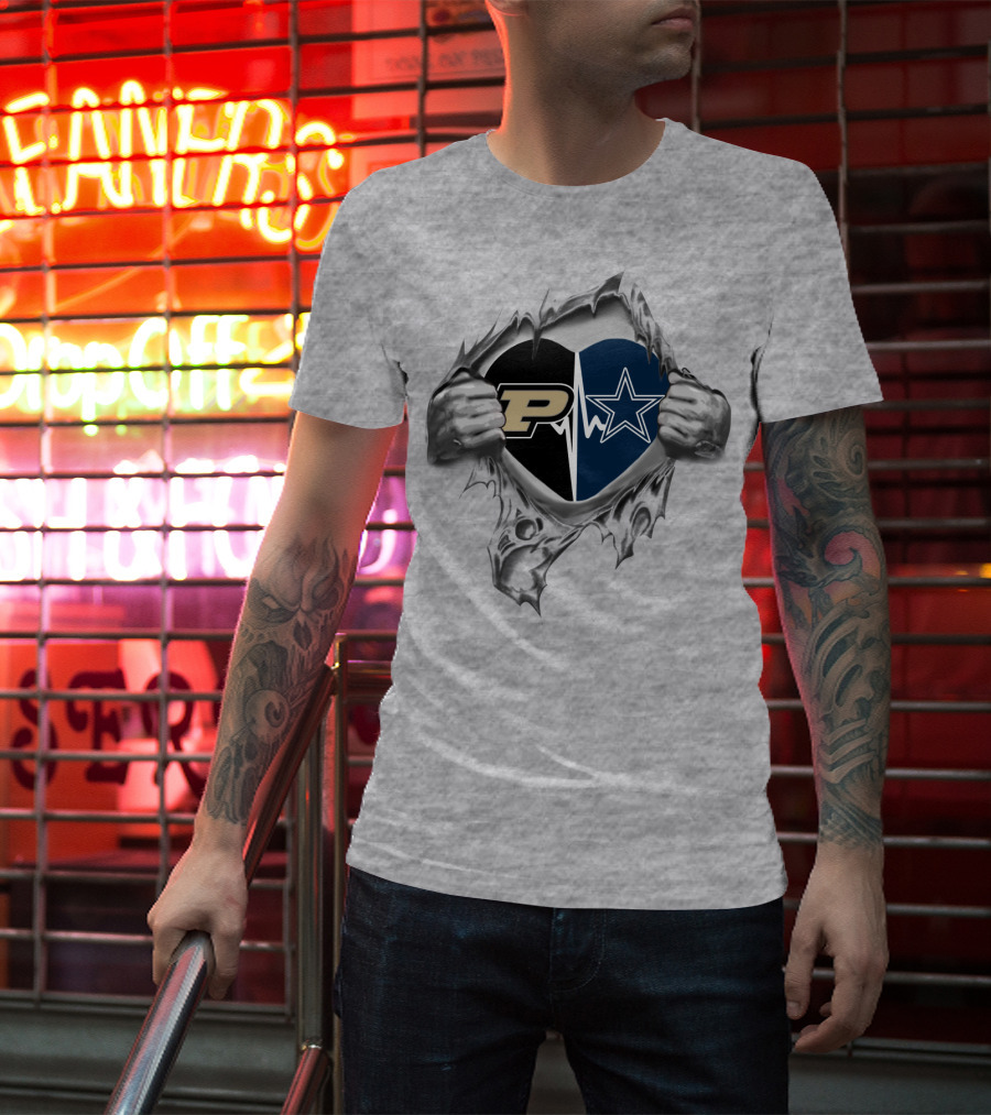Purdue Cowboys Heartbeat Fusion With Torn Hands T-Shirt