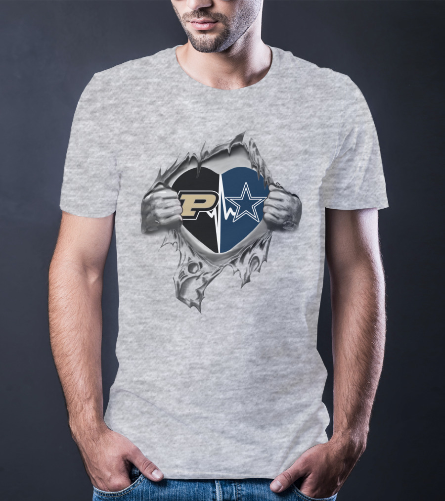 Purdue Cowboys Heartbeat Fusion With Torn Hands T-Shirt