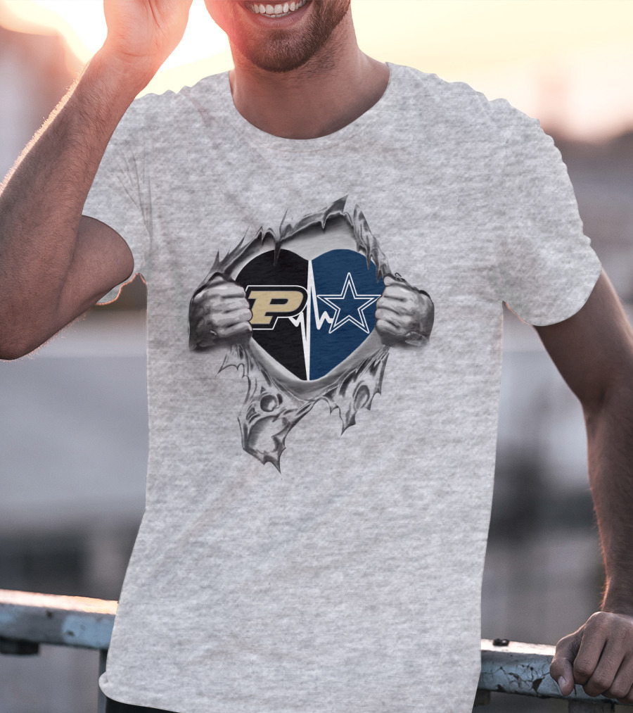 Purdue Cowboys Heartbeat Fusion With Torn Hands T-Shirt