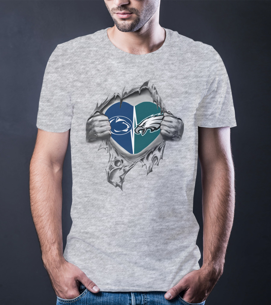 Penn State Nittany Lions Philadelphia Eagles Heart Logo Tear T-Shirt