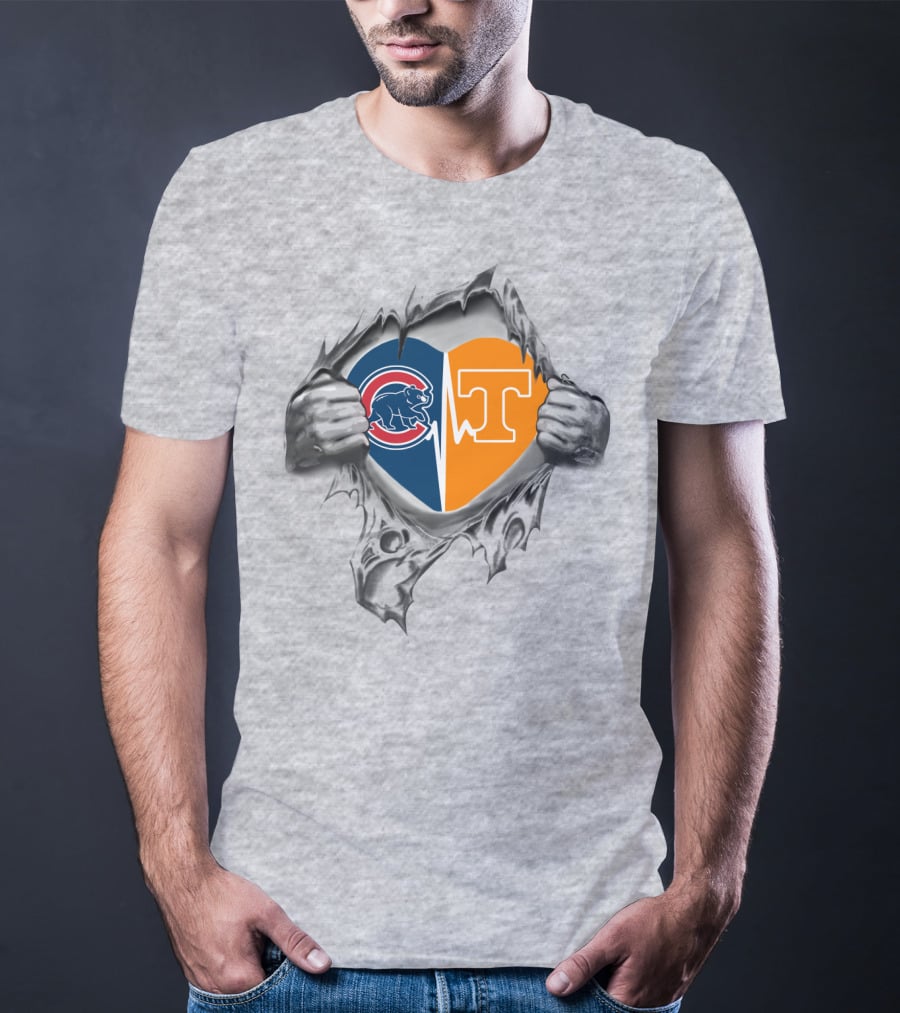 Cubs Tennessee Heart Split With Ripped Hands T-Shirt