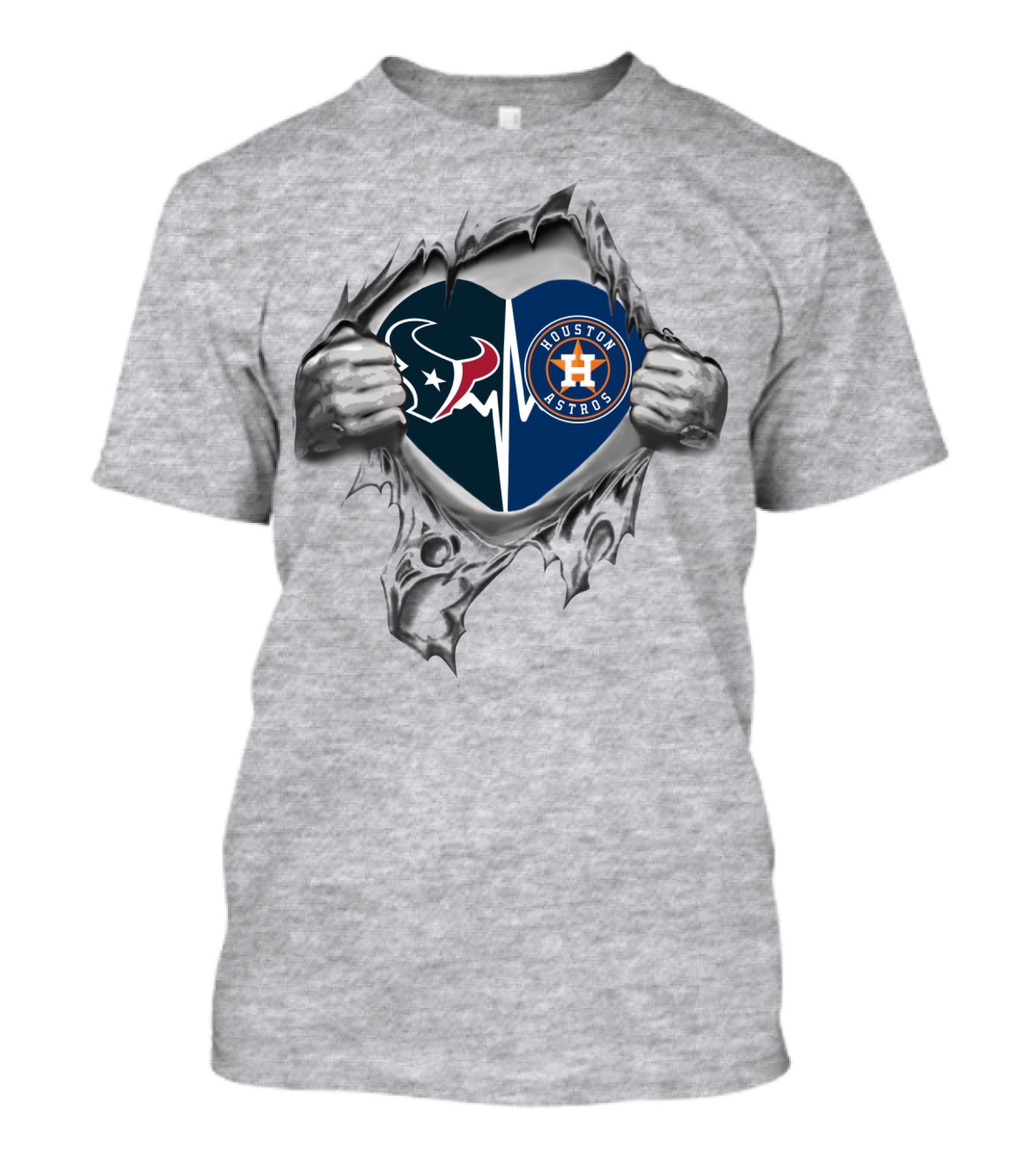 Texans Astros Heart Split Torn Ripped Metal T-Shirt