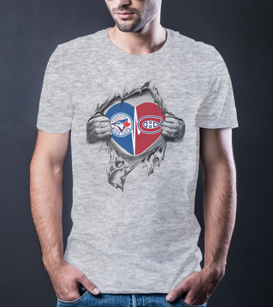 Blue Jays Canadiens Heart Torn Open Toronto Montreal Team Passion T-Shirt